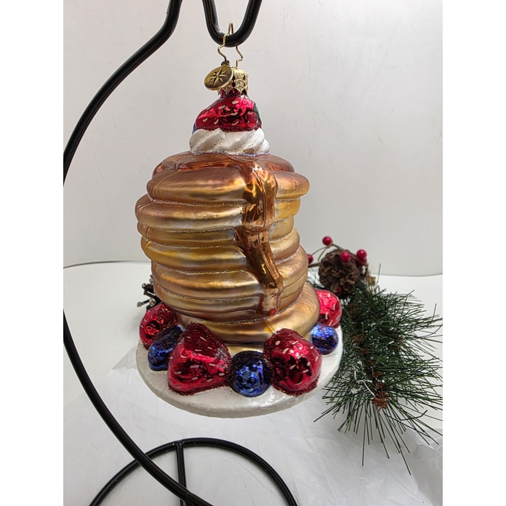 Christopher Radko Pancake Stack Ornament Syrup Berries Breakfast Glass 5"